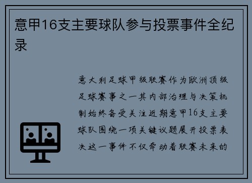 意甲16支主要球队参与投票事件全纪录